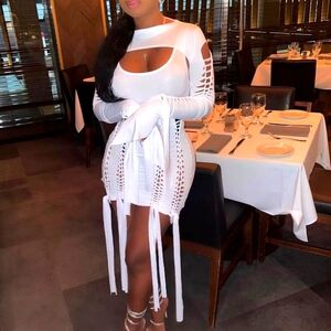 Women white  Mini dress cut out size Small